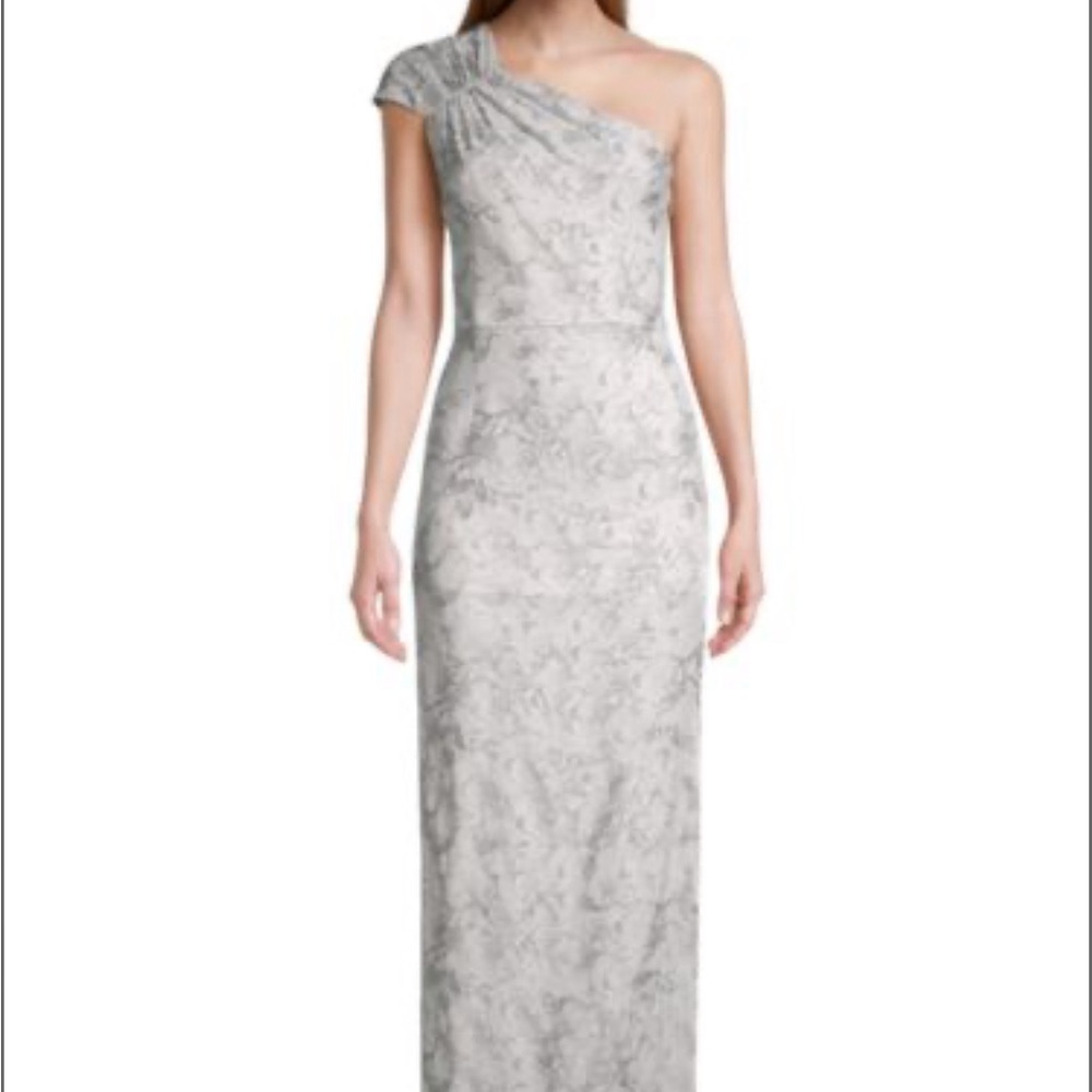 Aidan Mattox Metallic One-Shoulder Gown Silver